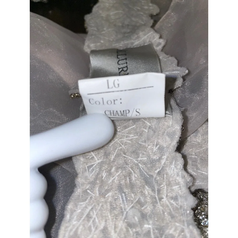 Allure Bridals Rhinestone Pearls Embellished Wedding Dress Sash Belt Champagne L